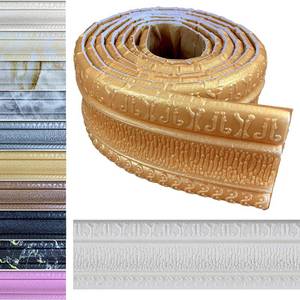 lot 15637 image: Yutianli Crown Molding Peel and Stick Wallpaper Border Flexible Wall Base Moulding Trim Self Adhesive Vinyl Baseboard Gold Foam Wall molding 3D Mirror Border (1PCS-89, Gold)