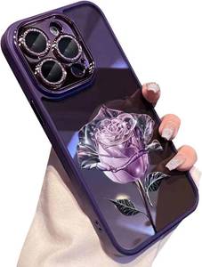 lot 15639 image: PERRKLD Fairy Rose for iPhone 13 Pro Max Clear Case with Glitter Camera Lens Cover Fairy Rose Flower Desgined for Women Girls Slim Anti-Scratch Protective Phone Case for iPhone 13 Pro Max- Purple