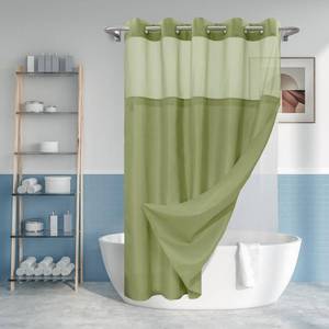 lot 15645 image: No Hook Slub Textured Shower Curtain with Snap-in PEVA Liner Set - 71 x 74(72), Hotel Style with See Through Top Window, Fabric Outer Curtain & Waterproof Inner Liner, Sage, 71x74