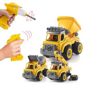 lot 15651 image: Top Race 3-in-1 Construction Vehicle - Easy Assembly Take Apart Construction Truck with Remote Control - Trucks and Kids Building Toy