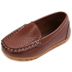 lot 15656 image: LONSOEN ToddlerLittle Kid Boys Girls Soft Synthetic Leather Loafer Slip-On Boat-Dress ShoesSneakers,Brown,SHF103 CN29