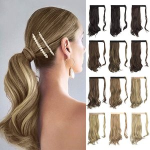 lot 15664 image: SOFEIYAN Curly Ponytail Extension 15 Inch Heat Resistant Synthetic Natural Wavy Hairpiece Wrap Around Pony Tail Hair Extensions for White Black Women Hair Piece, Ash Brown Highlighted Bleach Blonde