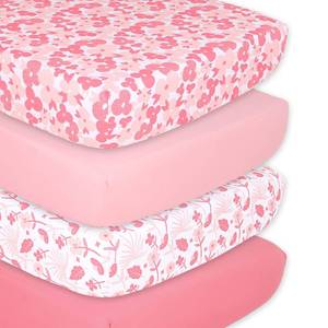 lot 15677 image: The Peanutshell Crib Sheets for Girls, Fitted Baby Bed Sheet Set, Standard Size Crib Mattress, 52x28, Floral Daisy Nursery Decor, 4 Pack in Floral, Solid Pink, Peach, Rose, Coral Watercolor