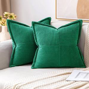 lot 15697 image: MIULEE Emerald Green Corduroy Pillow Covers 12x12 inch with Splicing Set of 2 Super Soft Boho Striped Pillow Covers Broadside Decorative Textured Throw Pillows for Couch Cushion Livingroom