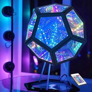 lot 15713 image: iProPower Infinity Dodecahedron Gaming Light 3D Cube Light Desk Cool RGBW Led Table Lamp for Bedroom Gaming Room Decor Night Lights (IPR-12D)