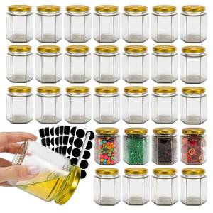 lot 15714 image: BIGIVACA 30 Pack 6 oz Hexagon Glass Jars with Gold Lids,Glass Canning Jars with Labels,Perfect for Baby Shower,Wedding Favors,Party Favors