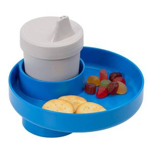 lot 15723 image: My Travel Tray Round, USA Made. Easily Convert Your existing Cup Holder to a Tray and Cup Holder for use in a Car Seat, Booster, Stroller, Golf Cart and Anywhere You Have a Cup Holder (Blue)