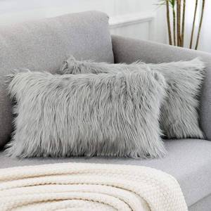 lot 15730 image: WLNUI Set of 2 Lumbar Light Grey Decorative Pillow Covers New Luxury Series Merino Style Faux Fur Fluffy Throw Pillow Covers Fuzzy Cushion Case 12x20 Inch