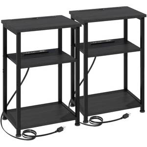 lot 15731 image: AMHANCIBLE Night Stand, Side Table, End Table with Charging Station, Nightstands Set of 2, Bedside Table Set of 2,Side Tables Bedroom Set of 2, Black HET033BK