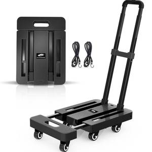lot 15734 image: SPACEKEEPER Folding Hand Truck, 500 LB Heavy Duty Luggage Cart, Utility Dolly Platform Cart with 6 Wheels & 2 Elastic Ropes for Luggage, Travel, Moving, Shopping, Office Use, Black