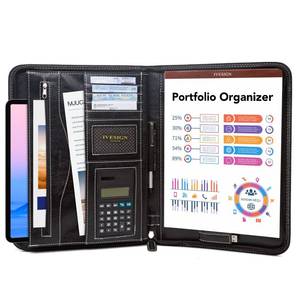 lot 15740 image: IVESIGN Portfolio Organizer Folder Faux Leather Business Padfolio with Calculator and Writing Pad, Professional Interview Padfolio with Zippered Closure, Interior 10.1 Inch Tablet Sleeve Black