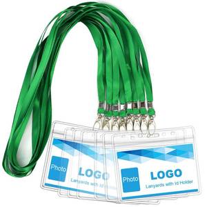 lot 15743 image: Lanyard with ID Holder 50 Pcs Waterproof Name Tag Badge ID Card Holders ID Pass Holder and 50 Pcs Flat Neck Lanyards Swivel Hook (Green, Horizontal)