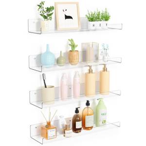 lot 15744 image: upsimples 4 Pack Acrylic Shelves for Wall Storage, 15 Floating Bookshelves for Kids, Display Shelf Organizer for Bathroom, Bedroom, Living Room, Kitchen, Room Decor, Clear