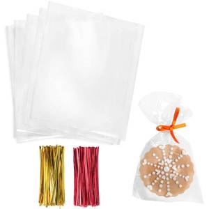 lot 15761 image: Morepack Cello Cellophane 4x6 Inches Cookie Bags 200 Pcs OPP Plastic Clear Treat Bags with 200 Twist Ties for Gift Wrapping,Packaging Candies,Dessert,Bakery,Chocolate,Party Favors