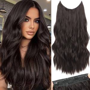 lot 15770 image: Invisible Wire Hair Extensions, Dark Brown Hair Extensions with Adjustable Size 4 Secure Clips, 20 Inch Wavy Hair Pieces for Women (20inch, Dark Brown)