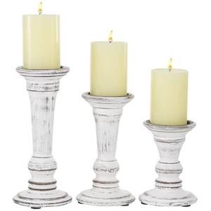 lot 15791 image: White Wood Distressed Look Pillar Candle Holders - 10 Inch, 8 Inch and 6 Inches High, White, Set of 3