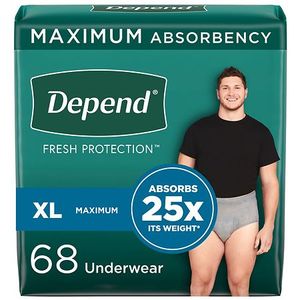 lot 15792 image: Depend Fresh Protection Adult Incontinence Underwear for Men Maximum XL Grey 68Ct