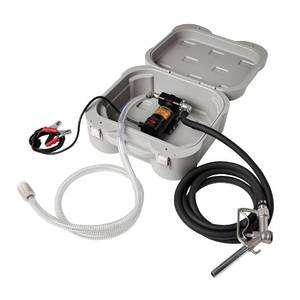 lot 15795 image: RETAILS $201.23 Appears lightly used. AmazonCommercial Heavy Duty Diesel Fuel Box Transfer Pump Kit Portable 10GPM40LPM Electric Self-Priming DC 12V Includes Alligator Clamps, Aluminum Manual Nozzle, Delivery & Suction Hose wFilter