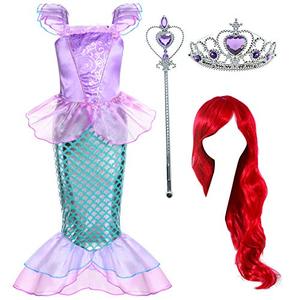 lot 15800 image: Joy Join Little Girls Princess Mermaid Costume for Girls Dress Up Party with Wig,Crown, Mace Pink 4T 5T