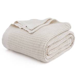 lot 15801 image: Bedsure 100% Cotton Blankets King Size for Bed - Waffle Weave Blankets for Summer, Lightweight and Breathable Soft Woven Blankets for Spring, Light BeigeLinen, 104x90 inches
