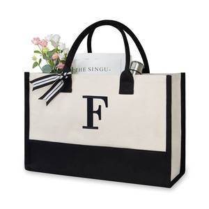 lot 15807 image: TOPDesign Embroidery Initial Canvas Tote Bag, Personalized Present Bag, Suitable for Wedding, Birthday, Beach, Holiday, is a Great Gift for Women, Mom, Teachers, Friends, Bridesmaids (Letter F)