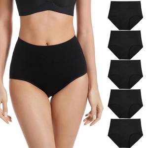 lot 15814 image: FEIDINI Womens Cotton Underwear High Waisted Briefs Stretch Full Coverage Panties 5 Pack Black