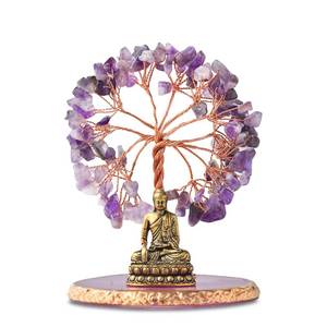lot 15820 image: CRUCISRESIN Buddha Statue with Healing Crystal Tree, Tree of Life for Positive Energy. Home Decor Yoga Meditation. Amethyst.(A)