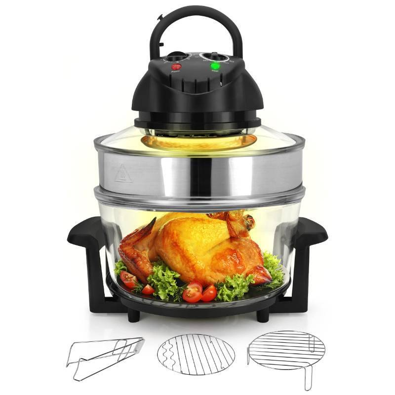 lot 47329 image: Nutrichef Convection Countertop Toaster Oven - Healthy Kitchen Glass Air Fryer Roaster Oven, Bake, Grill, Steam Broil, & Roast - Includes Glass Bowl, Broil Rack, & Toasting Rack - 18 Quart Capacity