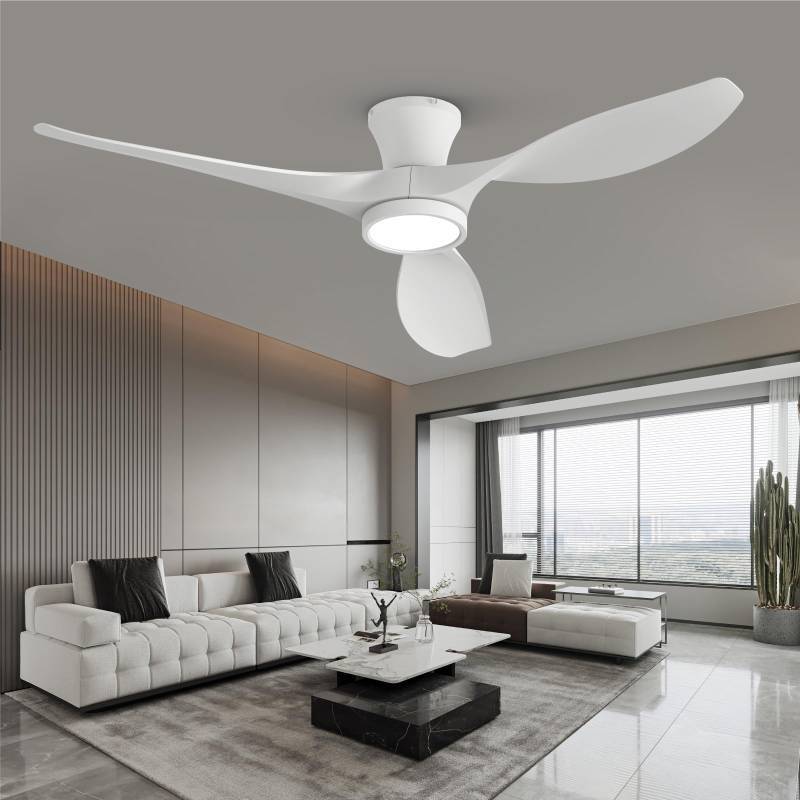 lot 47352 image: TALOYA 52 inch Ceiling Fans with Lights Remote Control, Modern Low Profile Ceiling Fan with Quiet Reversible DC Motor for Bedroom Living Room and Patio White