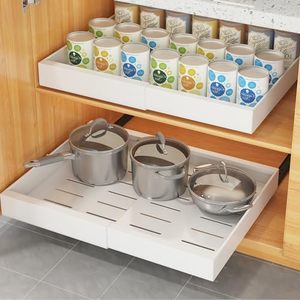 lot 42612 image: COVAODQ 2 Pack Pull Out Cabinet Organizer Extendable Sliding Slide Out Pantry Shelves Storage No Punch for Kitchen Base Cabinet Organization, Pantry, Bathroom Adjustable Width 12.4 to 20.4