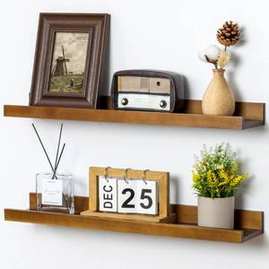 lot 42614 image: FLYJOE Picture Ledge Wall Shelves 24 inch Width Set of 2, Solid Pine Wood Rustic Floating Ledge Shelves for Wall for Kids Room Bedroom Kitchen Bathroom Living Room Nursery Display Wall Decor, Walnut