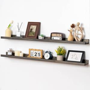lot 42623 image: FLYJOE Picture Ledge Wall Shelves 48 inch Width Set of 2, Solid Pine Wood Rustic Floating Ledge Shelves for Wall for Kids Room Bedroom Kitchen Bathroom Living Room Nursery Display Wall Decor, Grey