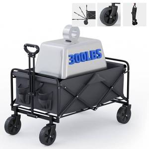 lot 42626 image: Collapsible Foldable Wagon Cart with All Terrain Solid Wheels, Heavy Duty Folding Utility Grocery Wagon with 300lbs Weight Capacity Portable Garden Cart for Shopping,Sports,Fishing,Beach,Black