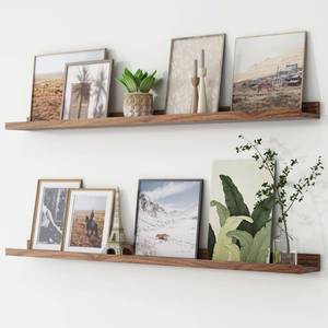 lot 42629 image: Picture Ledge Shelf, Floating Shelves Set of 2, 48 Inches Long Large Nursery Book Shelves for Toys Storage, Kids Bookshelf Wall Mounted for Living Room Bedroom Decor Books Photo Frames, Walnut