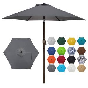 lot 42637 image: Blissun 7.5 ft Patio Umbrella, Yard Umbrella Push Button Tilt Crank, Dark Grey