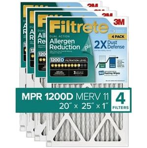 lot 42639 image: Filtrete 20x25x1 Air Filter MPR 1200D MERV 11, Allergen Reduction Plus Dust, 4-Pack Filters (exact dimensions 19.81x24.81x0.81)