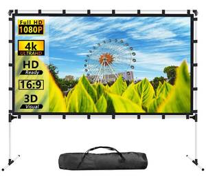 lot 42645 image: XHYCPY 120 Inch Projector Screen and Stand Portable Front Rear Projection Screen 169 HD 4K Foldable Movie Screen with Carry Bag for Outdoor Indoor Home Theater Backyard Cinema Travel