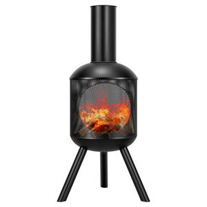 lot 42651 image: VIVOHOME 46 Inch Chiminea Outdoor Fireplace, Cold-Rolled Steel Wood Burning Fire Pit with Mesh Design, Top Chimney Cover, and Fire Poker Ideal for The Patio, Garden, and Backyard Black