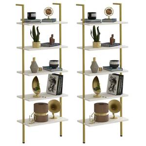lot 42660 image: aboxoo Ladder Shelf 2PCS White Marble Bookshelf 5-Tier Wall-Mounted Wood Rack Open Industrial Modern Plant Flower Stand Utility Organizer Bookcase Metal Frame Furniture Office Kitchen Bedroom