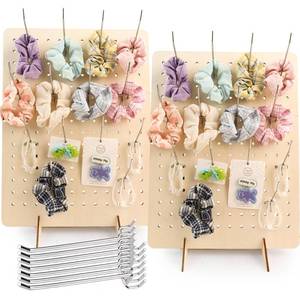 lot 42662 image: 2 Pcs Wooden Pegboard Display Stand with 20 Pcs Metal Hooks Retail Rack Pegboard Display Board Keychain Display Stand for Jewelry Craft Shows Selling Peg Board Accessories Rack Organizer, 17 X 13