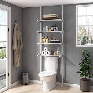 lot 42663 image: ALLZONE Over The Toilet Storage, Tall Bathroom Organizer, 4-Tier Adjustable Shelves for Small Room, Saver Space, 92 to 116 Inch Tall, White