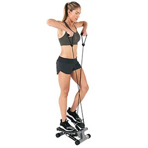 lot 42665 image: Sunny Health & Fitness Mini Stepper for Exercise Low-Impact Stair Step Cardio Equipment with Resistance Bands, Digital Monitor, Optional Twist Motion Stepper , Black