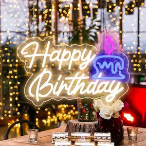 lot 42666 image: Firzycie Happy Birthday Neon Sign, USB Powered, 15.75�10.63 Dimmable Acrylic LED Neon Lights, Wall Decor for Bedroom, Party Pub, Kids Room, Home Decoration, Man Cave, Gaming Room