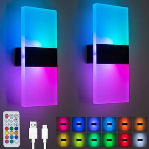 lot 42671 image: SURPALIG Set of 2 LED Lights for Room Decor 12 Colors RGB Wall Sconces 3600mAh Battery Operated Night Lights, Remote Control, Dimmable, Rechargeable, Magnetic Cordless Wall Lights for Bedroom