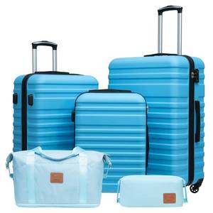 lot 42672 image: Coolife Suitcase Set 3 Piece Luggage Set Carry On Hardside Luggage with TSA Lock Spinner Wheels (Sky Blue, 3 piece set (DBTB20))