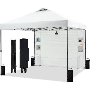 lot 42676 image: Tunbne 10x10 Pop Up Canopy Tent with Sidewall and 6 Pockets, Patented One Push, Instant Shade Canopy with Vented Roof for Patio Outdoor, Case, 8 Stakes, 4 Ropes, 4 Sandbags (White)