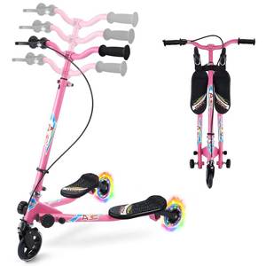 lot 42677 image: AODI Swing Scooter for Kids, 3 Wheels Foldable Wiggle Scooter Push Drifting with Adjustable & 2 Rear LED Wheels Kicks Scooter for Boys and Girls Ages 3-8