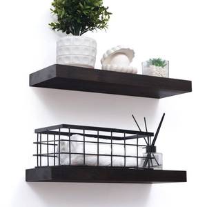 lot 42678 image: 36 Inch Wood Floating Shelves for Wall, Rustic Wall Mounted Shelves with Groove Set of 2, Dark Walnut Shelves for Farmhouse Kitchen - Dark Walnut