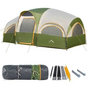 lot 42681 image: GoHimal 8 Person Tent for Camping, Waterproof Windproof Family Tent with Rainfly, Divided Curtain Design for Privacy Space, Portable with Carry Bag