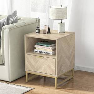 lot 42682 image: Anmytek Night Stand, Small Side Table, Sturdy Wood Nightstand with Storage Drawer and Shelf, Modern End Table Bedside Table with Polished Gold Handles for Bedroom, Dorm, Small Spaces H0054